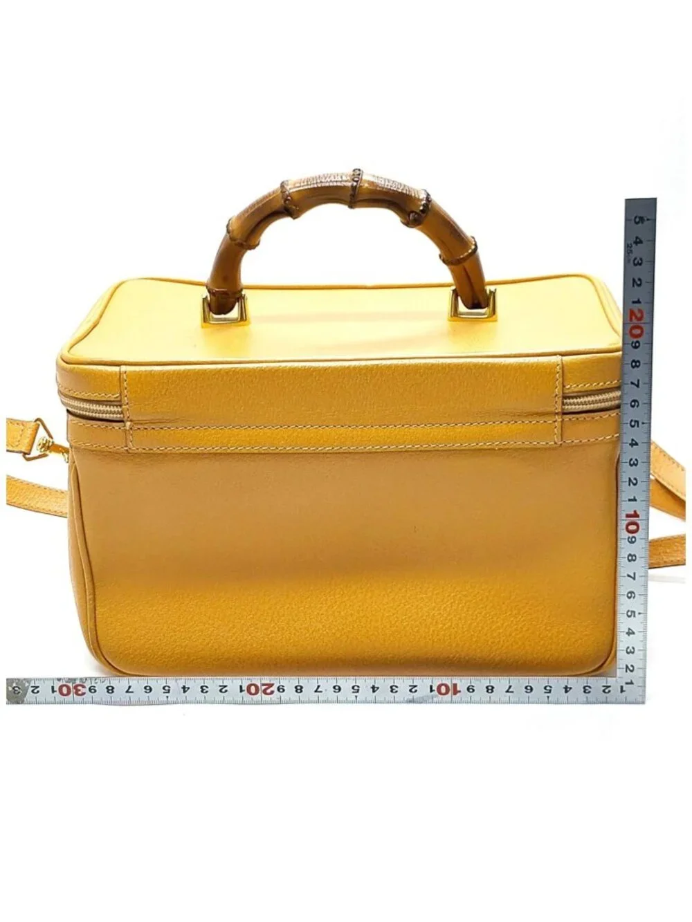 Authentic Vintage Gucci Bamboo Handle Gold Leather Vanity Case Shoulder Bag
